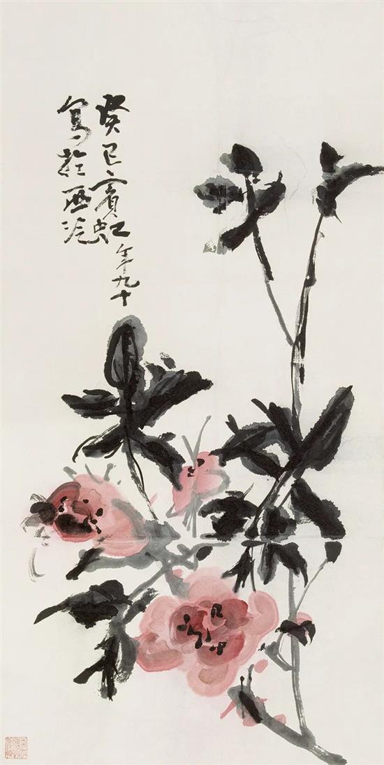 月季 黄宾虹 67.3×33.4cm 1953年 浙江省博物馆藏